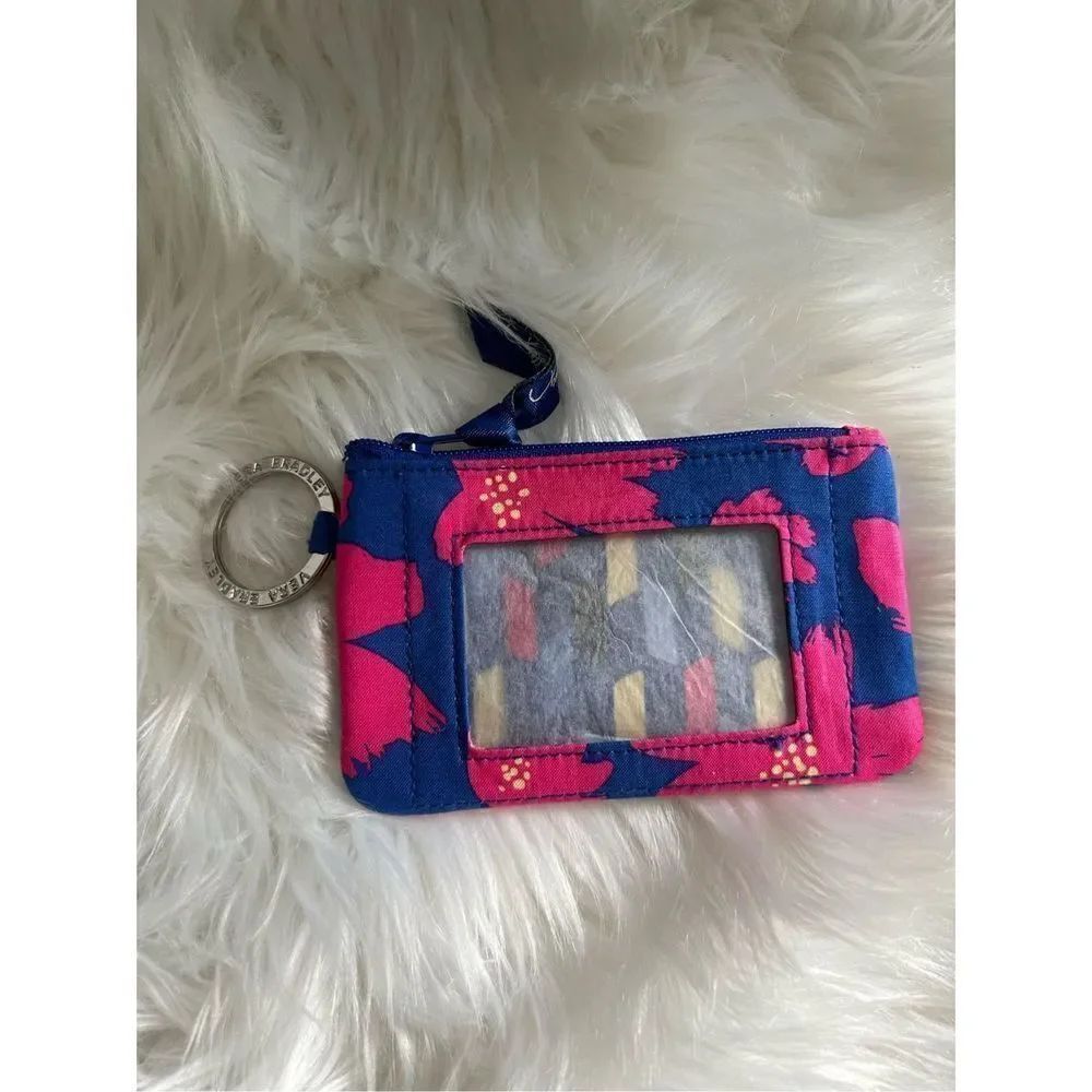 Vera Bradley Zip ID Case ART POPPIES Badge Holder Key Ring Wallet new